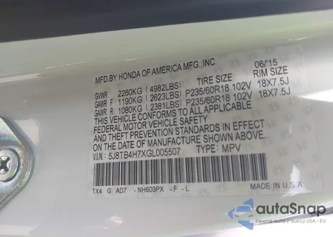 2016 Acura Rdx Advance Package z USA, uszkodzony, nr VIN 5J8TB4H7XGL005507